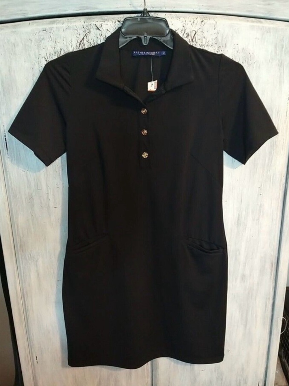 Katherine Way Mini Collared Dress Xs Black Boho Comfy Classic Preppy